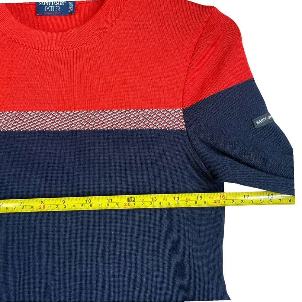 Saint James L' Atelier 100% Wool Color Block Navy Blue Red Women Sweater Size 6 - Picture 12 of 16